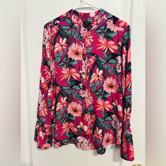 Ann Taylor Factory Vibrant Floral long sleeves Blouse size L - Picture 11 of 12